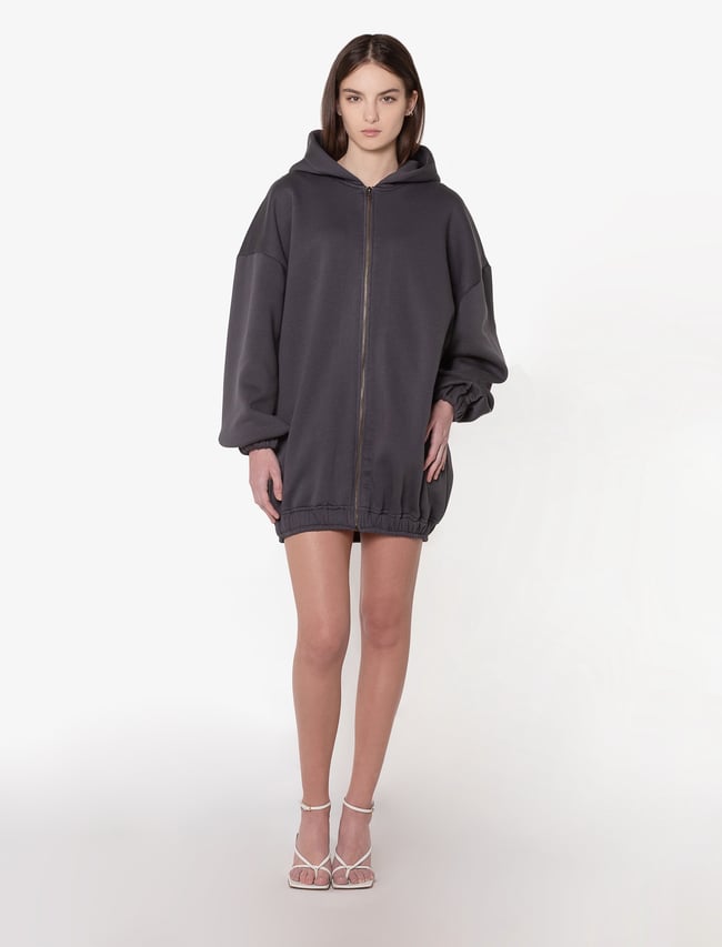 Hooded Sweatshirt with Zip- Dark Grey | Klementine